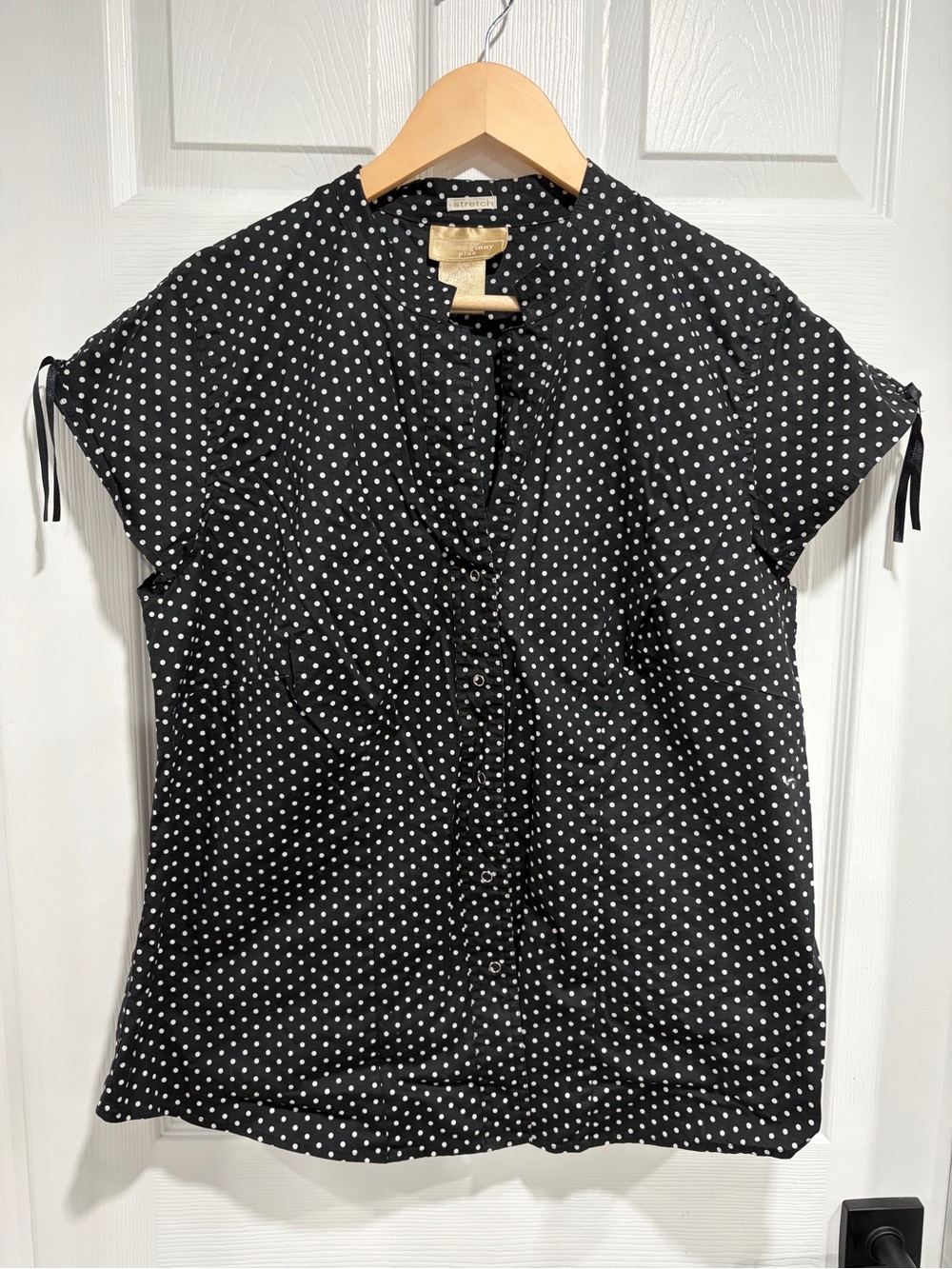 Cotton Ginny Plus Black Polka Dot Short Sleeve Blouse Adjustable Sleeves Cotton